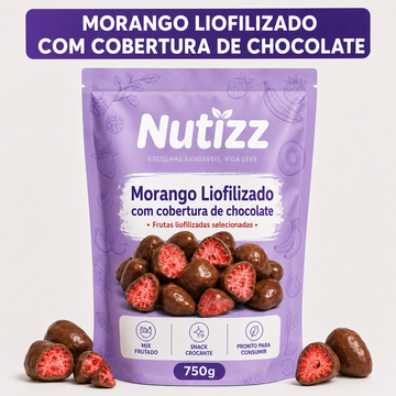 Morango liofilizado com cobertura de chocolate